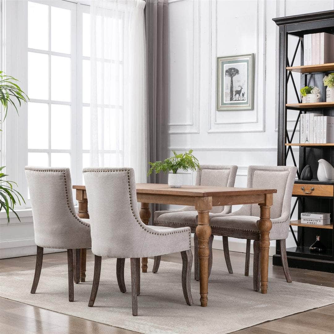 2X Solid Wood Fabric Upholstered Dining Chair Luxury Accent Chairs With Nailhead