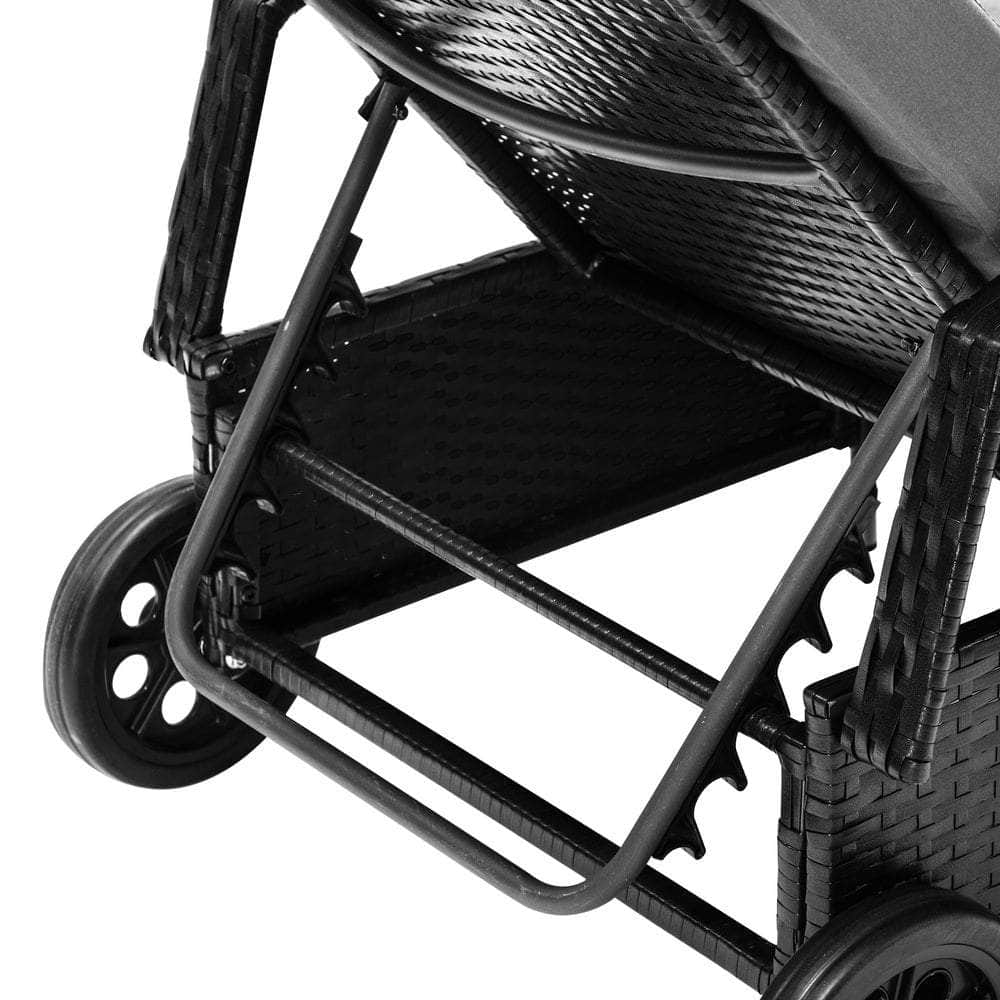 2x Sun Lounge Adjustable Backrest Wicker Black
