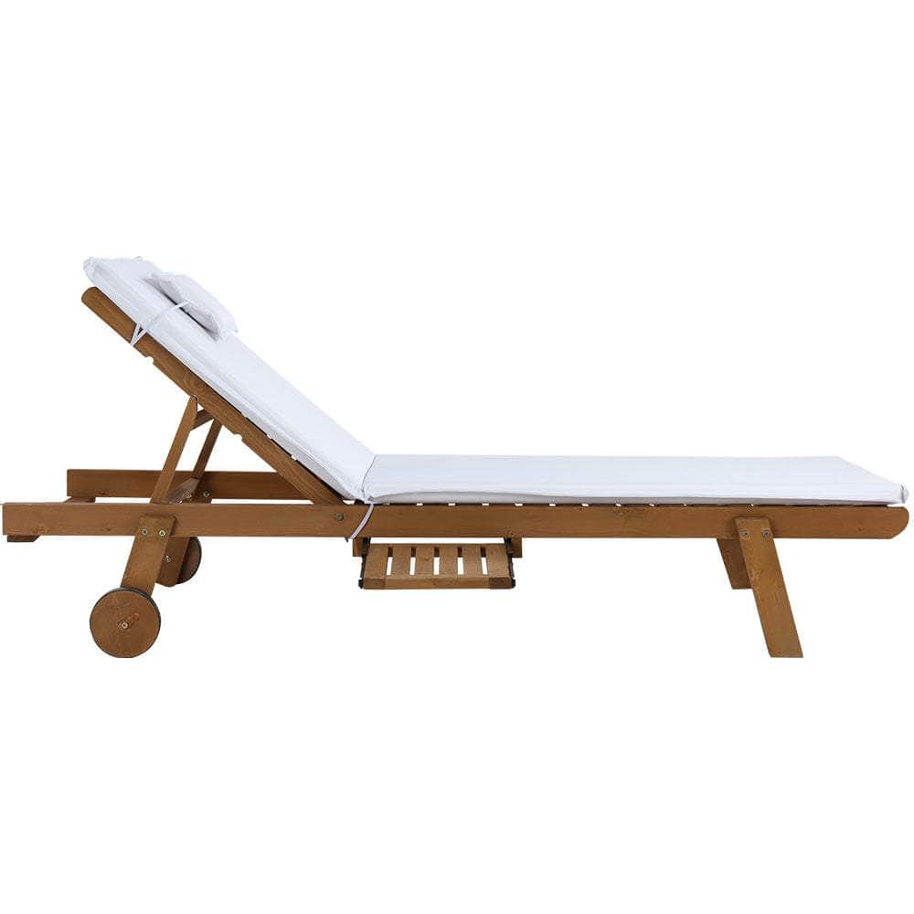 2X Sun Lounge Wooden Lounger Outdoor Furniture Day Bed Wheel Patio White