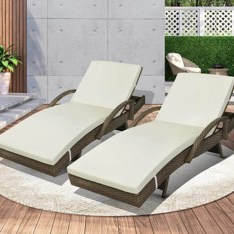 2X Sun Lounger Wicker Lounge Day Bed Patio Sofa Cushion Outdoor Furniture
