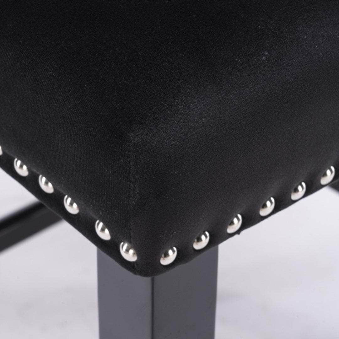 2X Velvet Upholstered Button Tufted Bar Stools With Wood Legs And Studs-Black