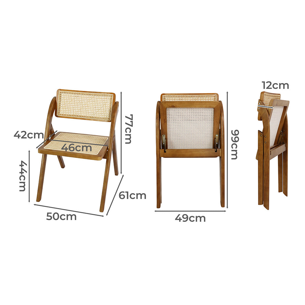 Functional 6X Foldable Rattan Dining Chairs  Wood Finish Classic