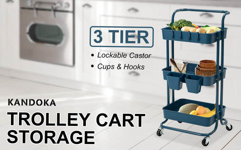 3/2 Tier Trolley Cart Storage Utility Rack Organizer Swivel Kitchen