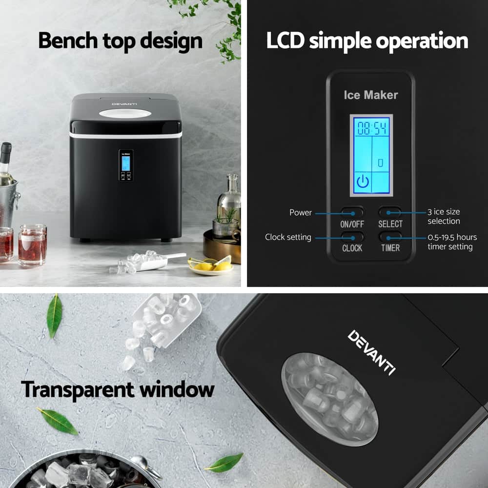 3.2L Portable Ice Cube Maker Machine Benchtop Counter Black