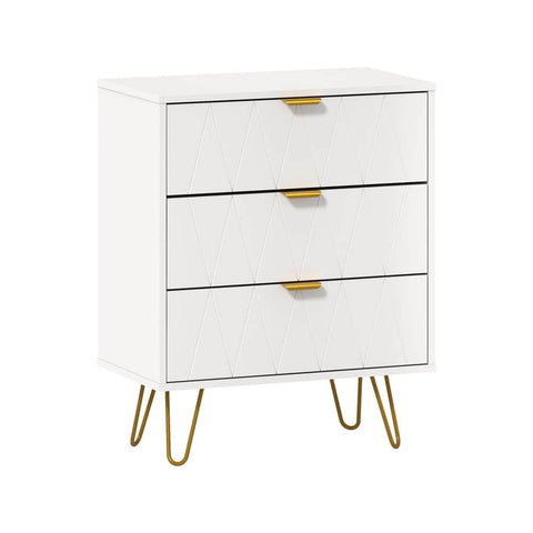 3 Chest of Drawers Dresser Storage Cabinet with Gold Handles White
