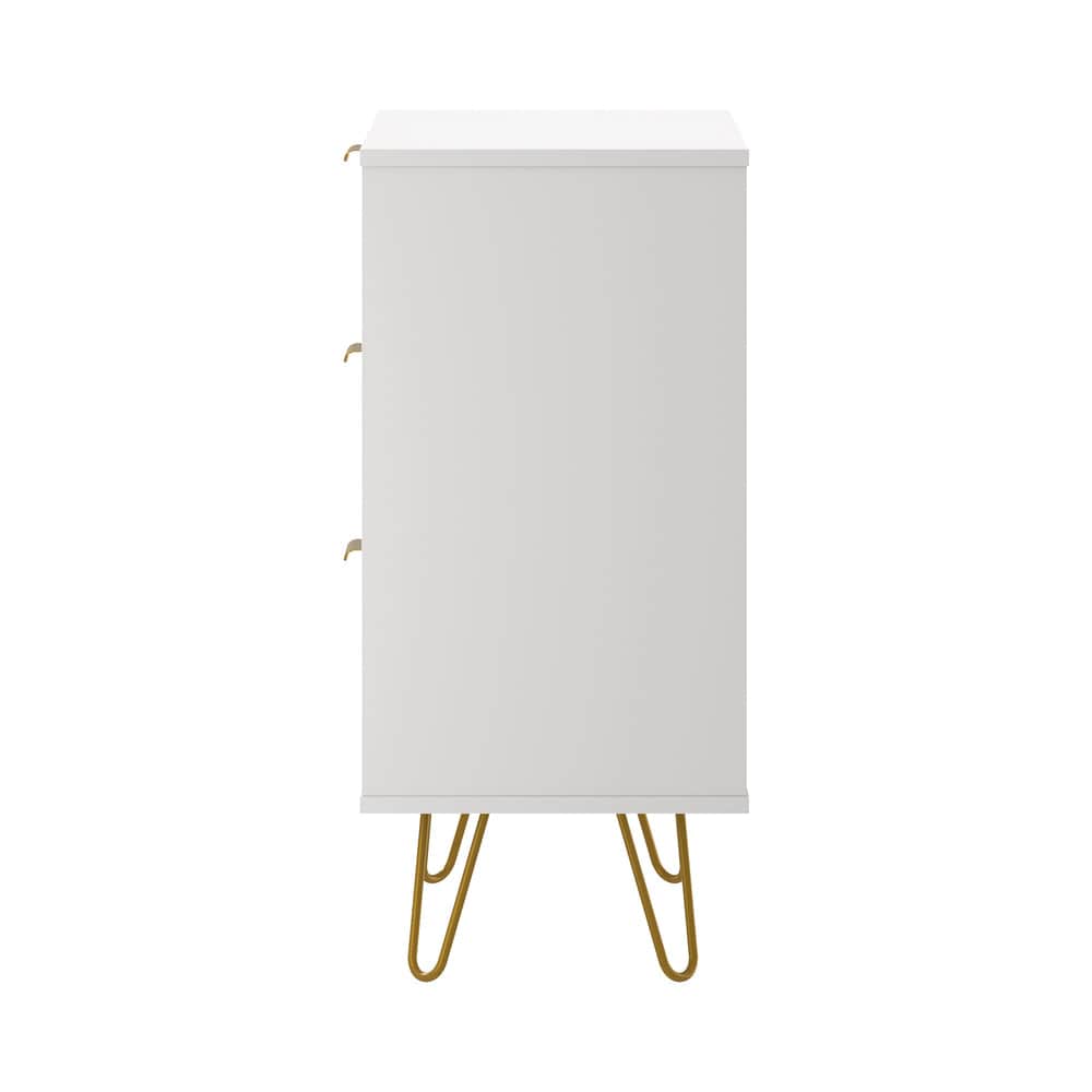 3 Chest of Drawers Dresser Storage Cabinet with Gold Handles White