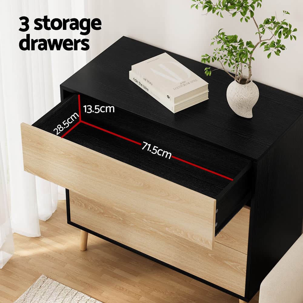 3 Chest of Drawers Dresser Table Black&Pine