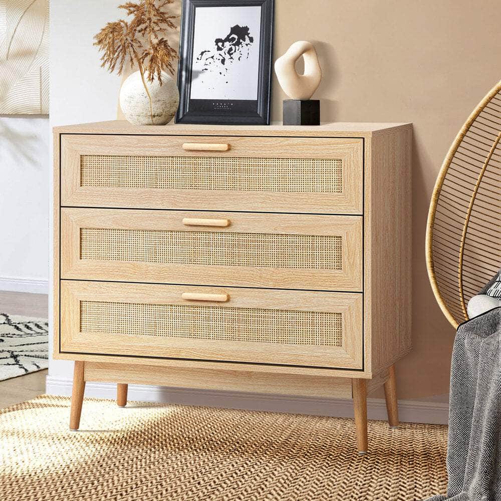 3 Chest of Drawers Tallboy Cabinet Clothes Storage Rattan Furniture
