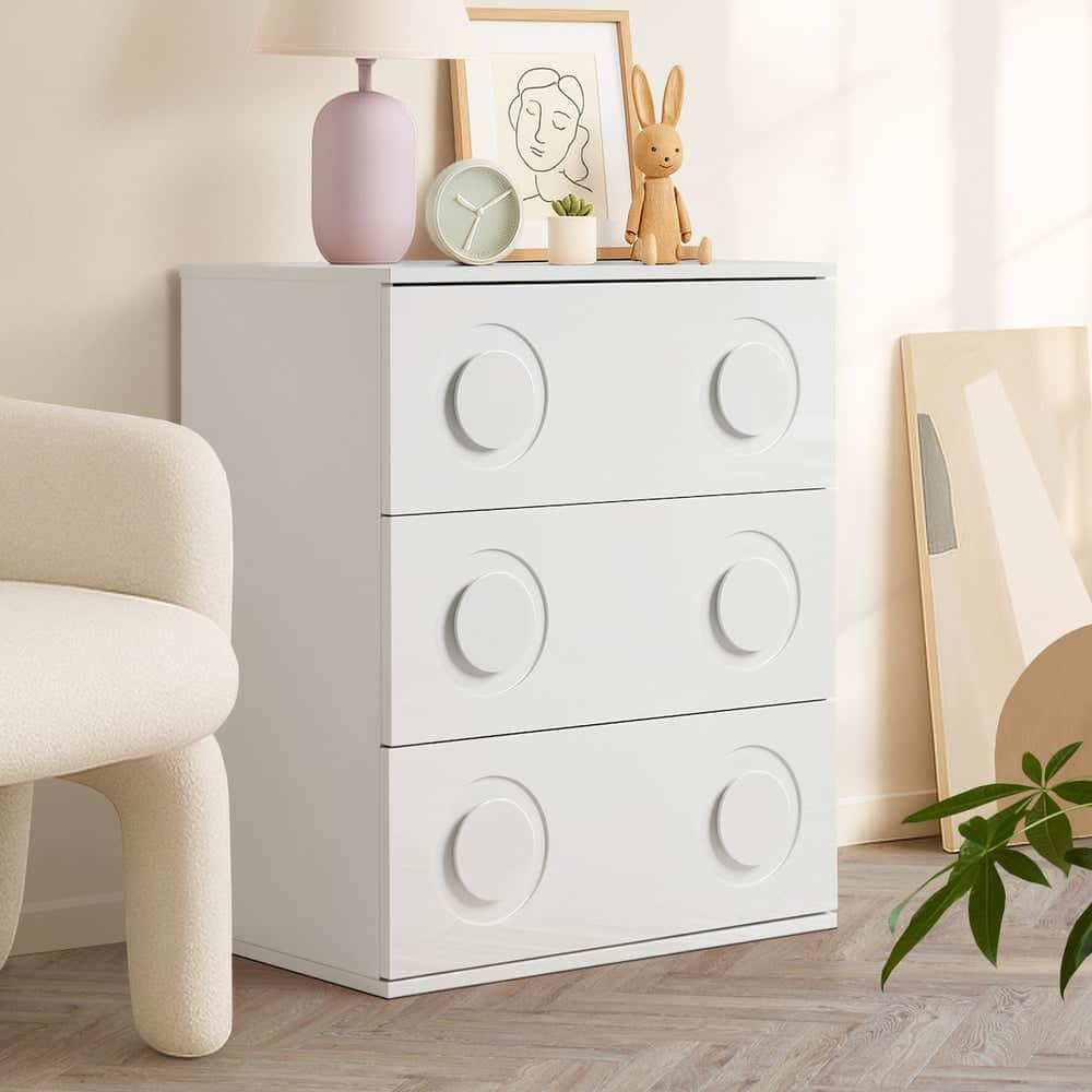 3 Drawer Chest Bedroom Dresser Storage Cabinet Nightstand Pink & White