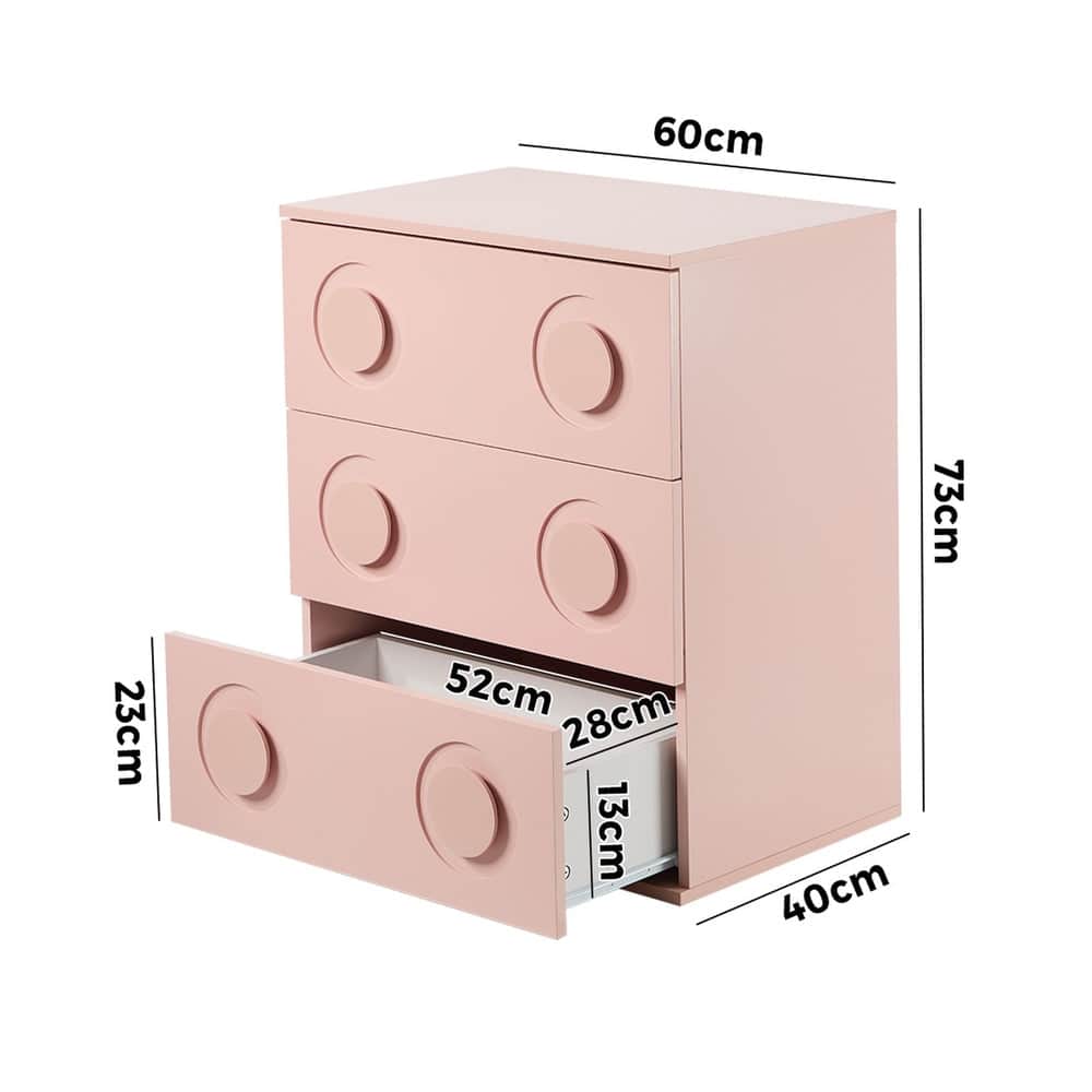 3 Drawer Chest Bedroom Dresser Storage Cabinet Nightstand Pink & White