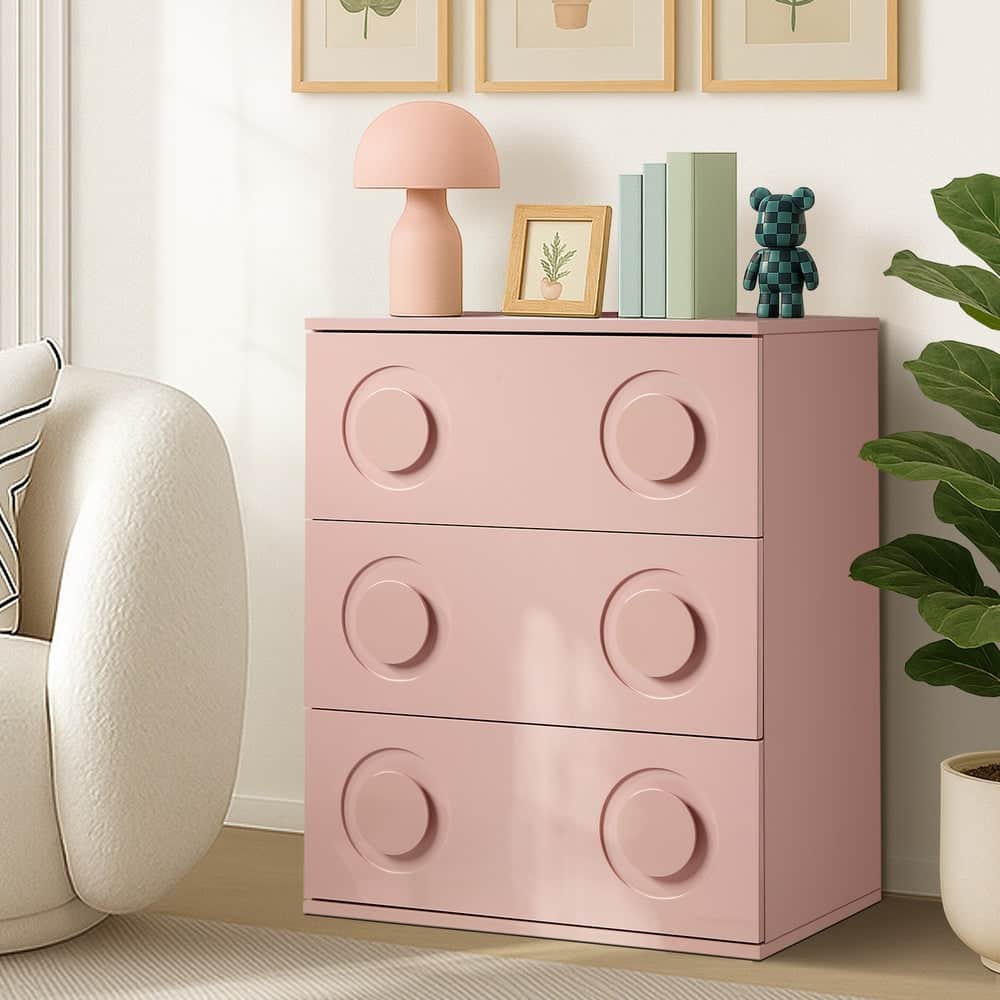 3 Drawer Chest Bedroom Dresser Storage Cabinet Nightstand Pink & White