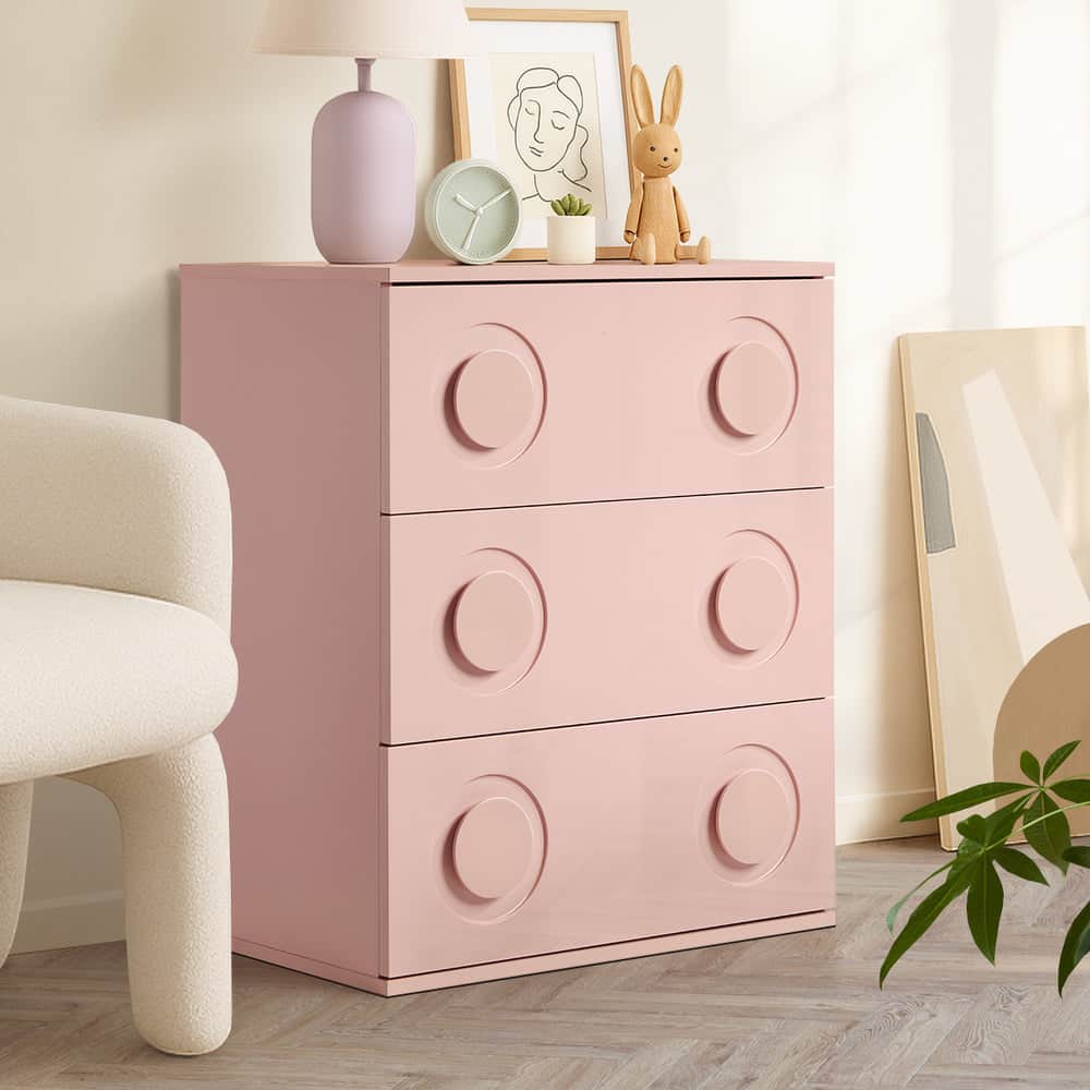3 Drawer Chest Bedroom Dresser Storage Cabinet Nightstand Pink & White