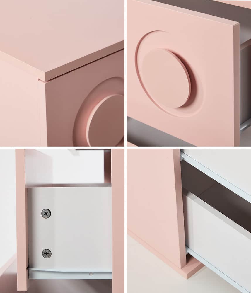 3 Drawer Chest Bedroom Dresser Storage Cabinet Nightstand Pink & White