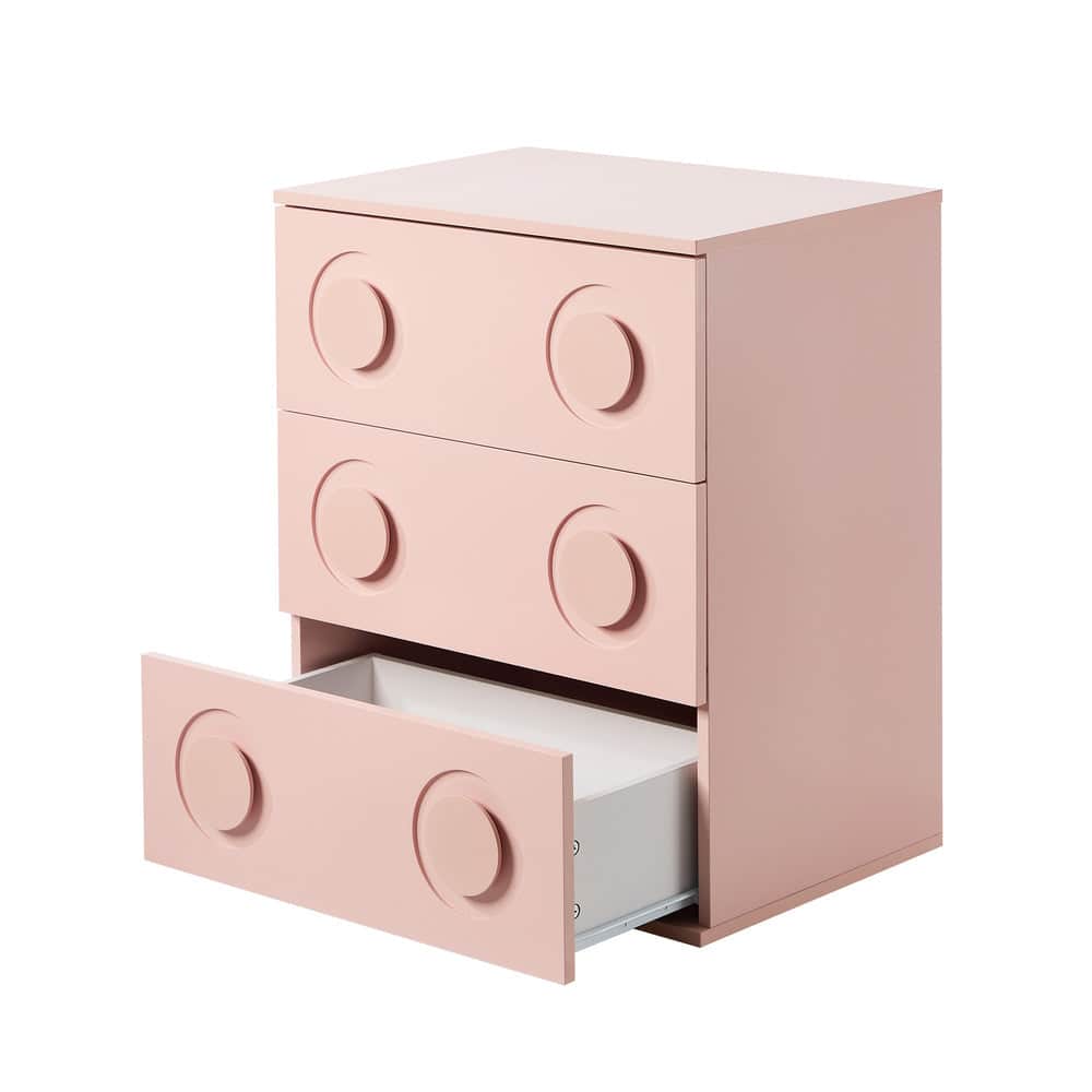 3 Drawer Chest Bedroom Dresser Storage Cabinet Nightstand Pink & White