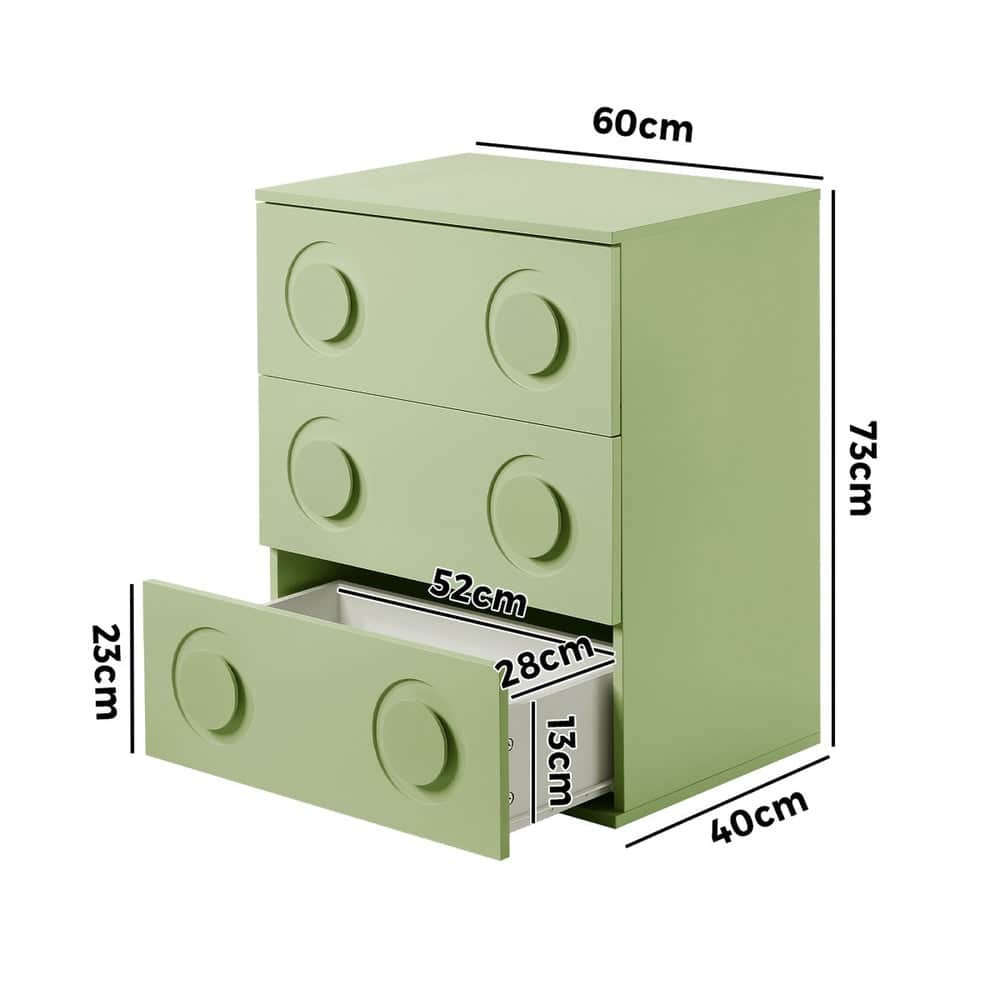 3 Drawer Chest Cabinet Bedroom Dresser Storage Nightstand Green