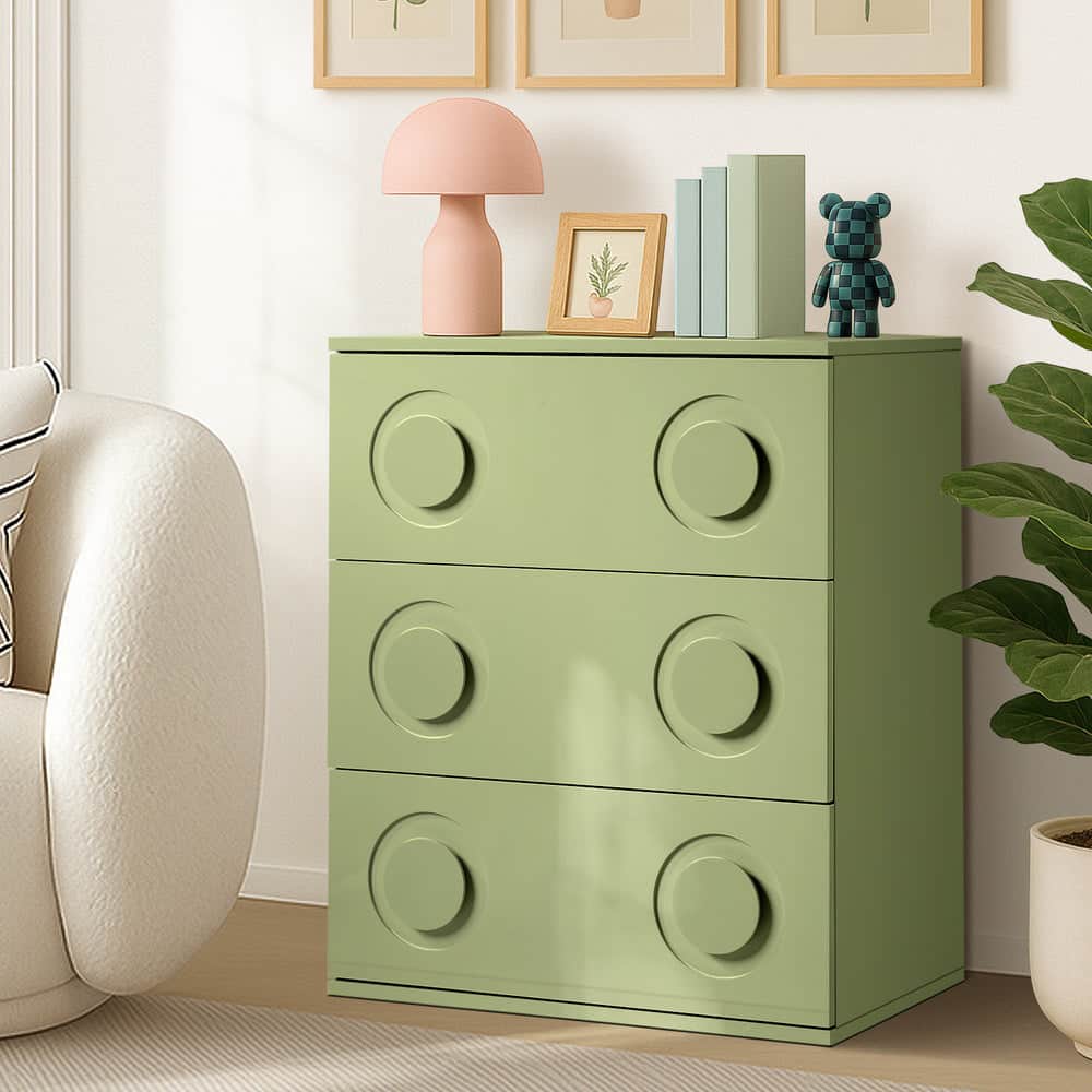 3 Drawer Chest Cabinet Bedroom Dresser Storage Nightstand Green