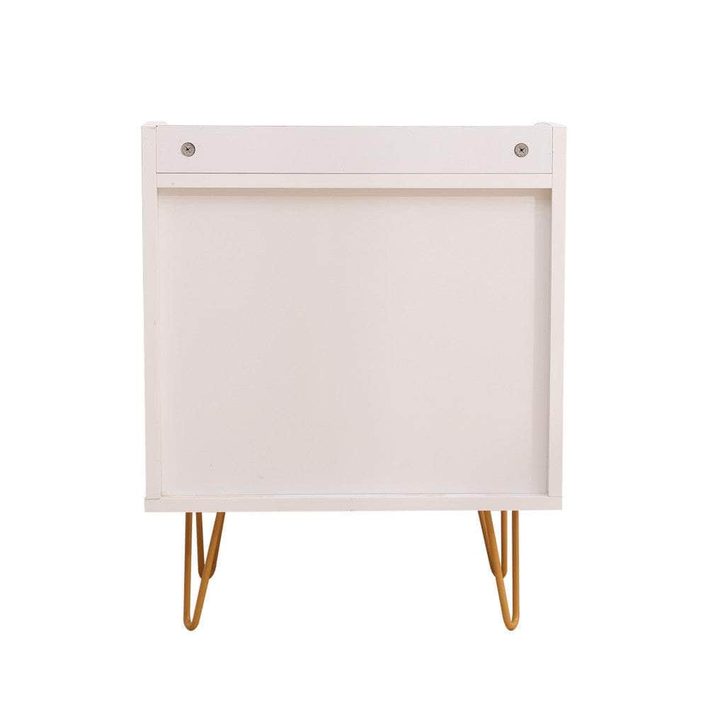 3-Drawer Nightstand Bedside Table With Gold Steel Legs Tray Top White