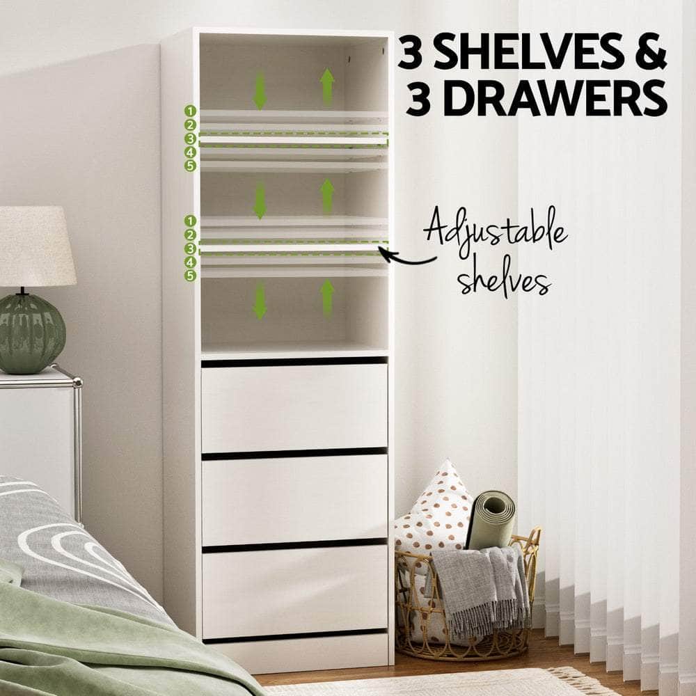 3-Drawer Tallboy Cabinet in White, Elegant and Space-Efficient Storage Solution