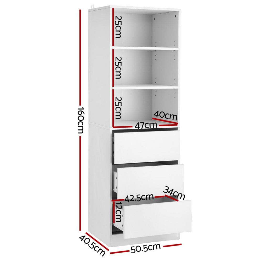 3-Drawer Tallboy Cabinet in White, Elegant and Space-Efficient Storage Solution