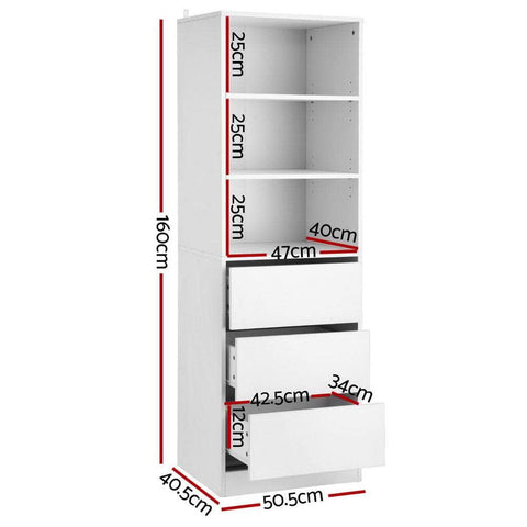 3-Drawer Tallboy Cabinet in White, Elegant and Space-Efficient Storage Solution