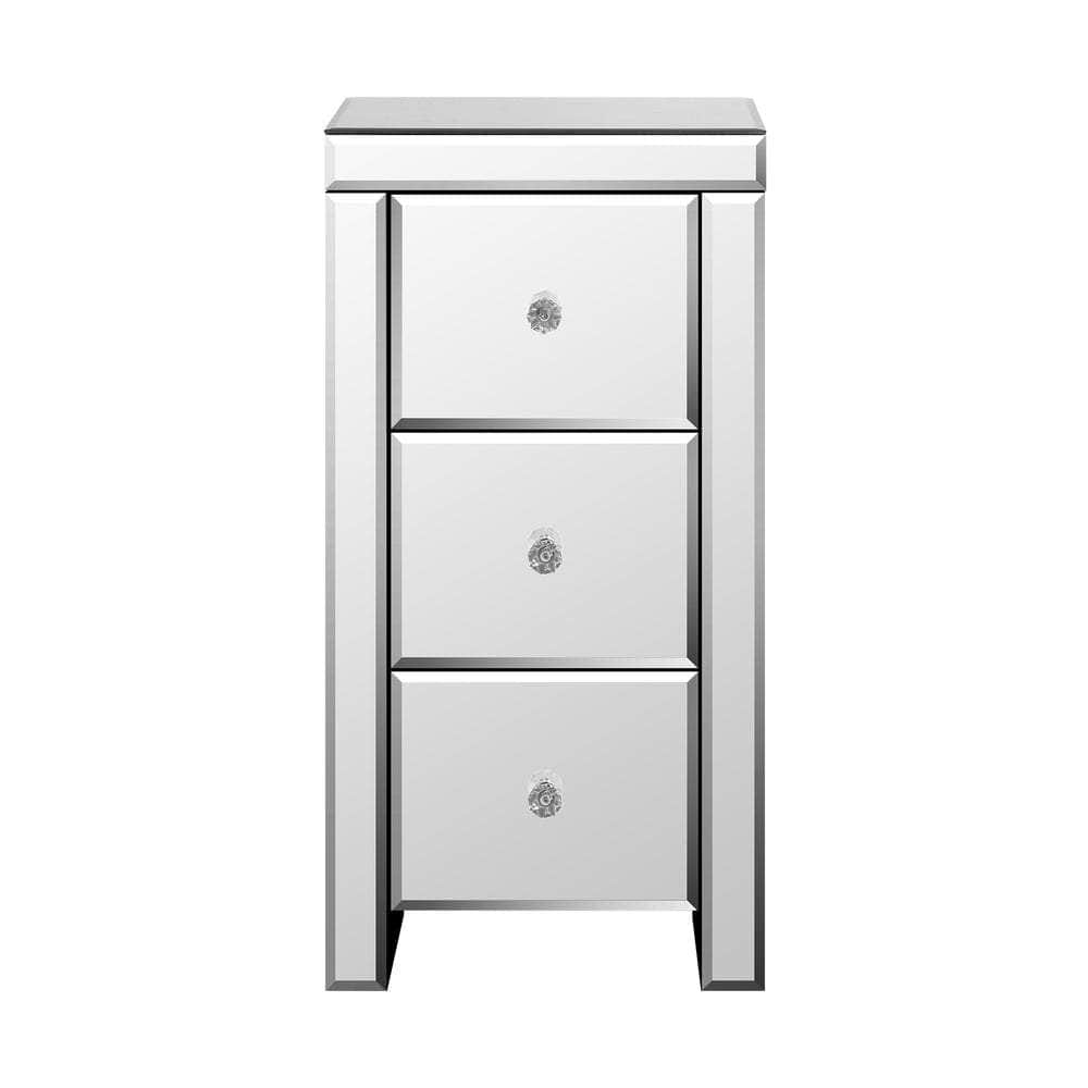 3 Drawers Mirrored Nightstand Bedroom Storage Cabiner End Table