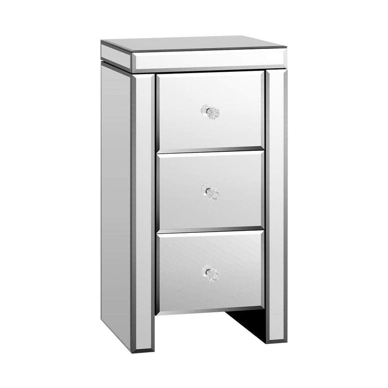 3 Drawers Mirrored Nightstand Bedroom Storage Cabiner End