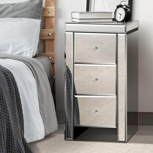 3 Drawers Mirrored Nightstand Bedroom Storage Cabiner End Table | Bedside Table - photo 6