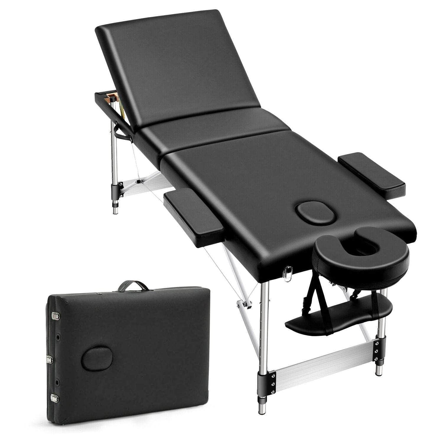 3 Fold Adjustable Portable Massage Bed (Black)