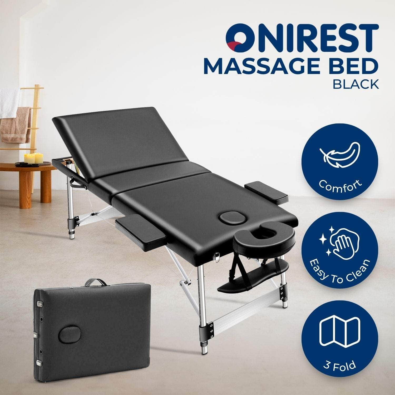 3 Fold Adjustable Portable Massage Bed (Black)