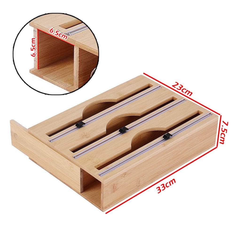 Audio Accessories - 3 Grids Bamboo Food Wrap Dispenser Cutter Foil Cling Film Storage Holder Box Kitchen