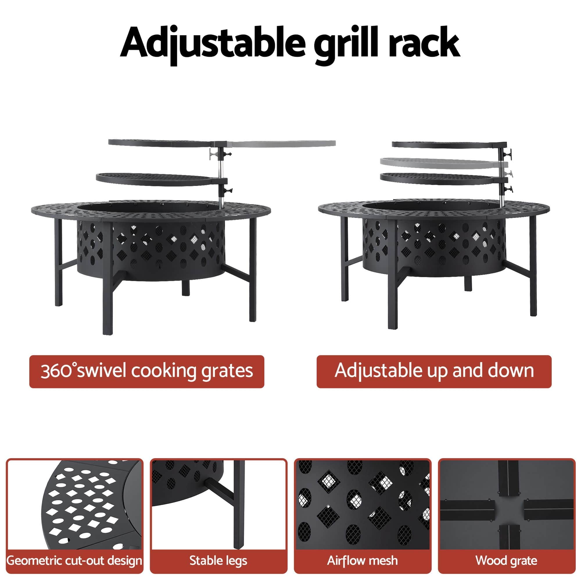 3 in 1 Fire Pit BBQ Charcoal Smoker Portable Outdoor Patio Grill