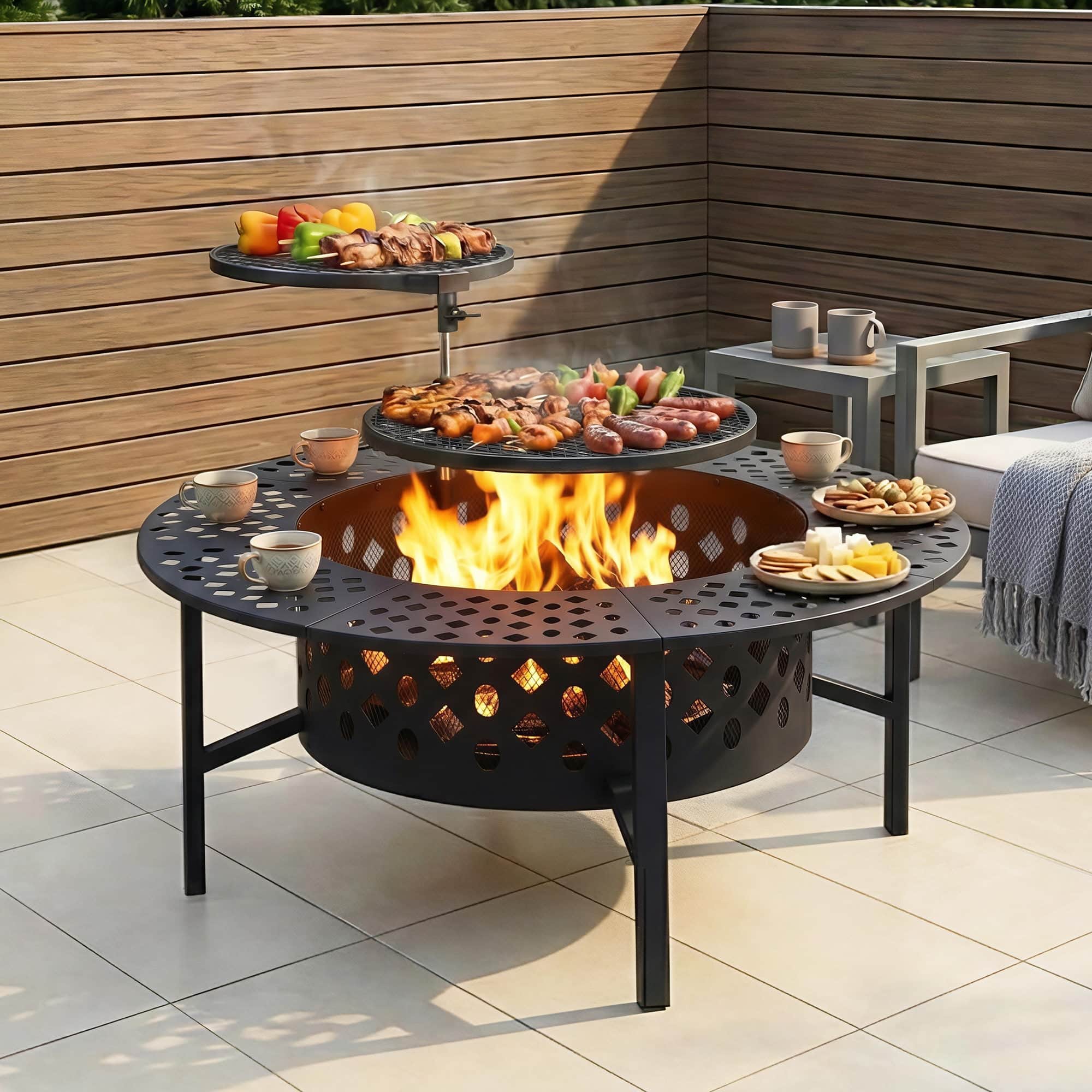 3 in 1 Fire Pit BBQ Charcoal Smoker Portable Outdoor Patio Grill