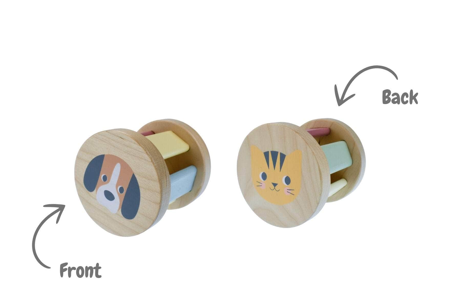 3 in 1 wooden baby rattle gift set - cat & puppy dog