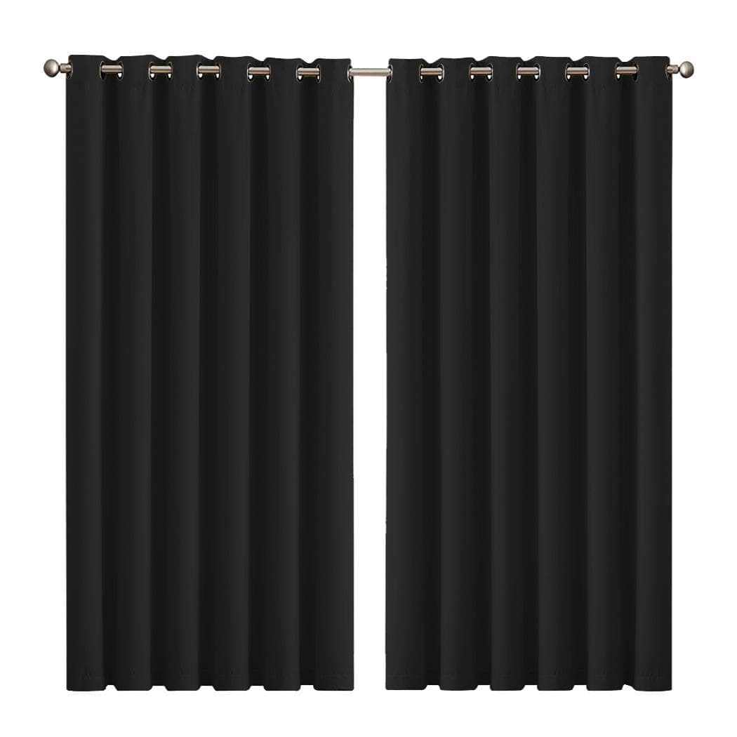 3 Layers Eyelet Blockout Curtains 240x230cm Black
