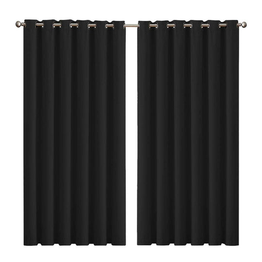 3 Layers Eyelet Blockout Curtains 240x230cm Black