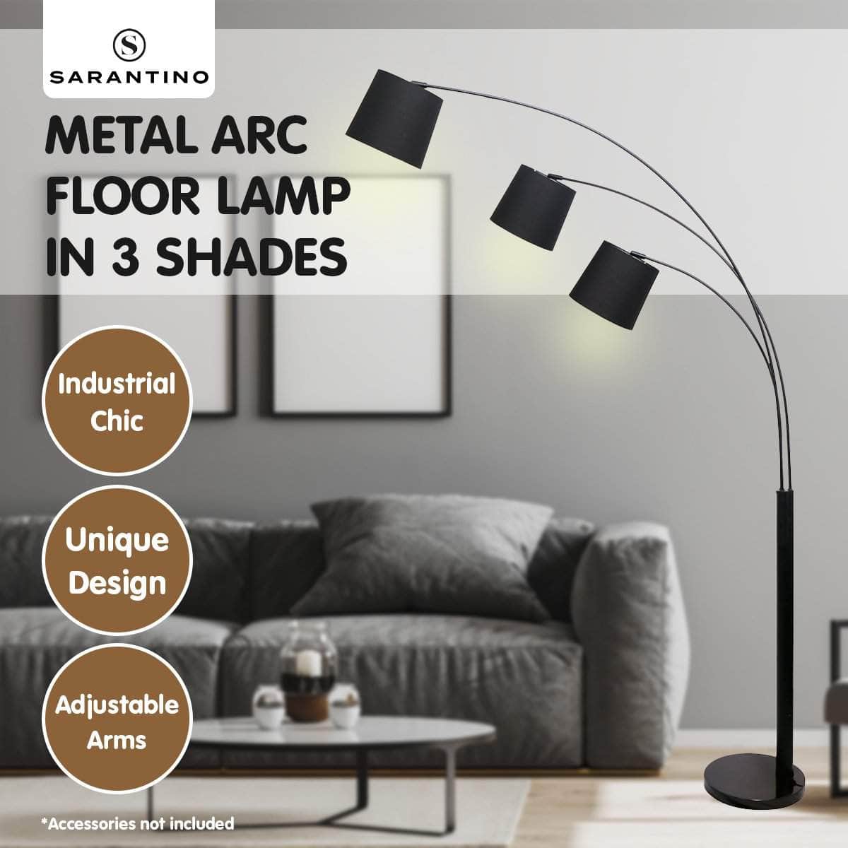 Black colour - 3-Light Arc Floor Lamp Adjustable Black 3 Shades