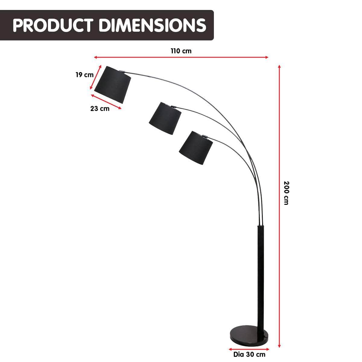 lamps - 3-Light Arc Floor Lamp Adjustable Black 3 Shades