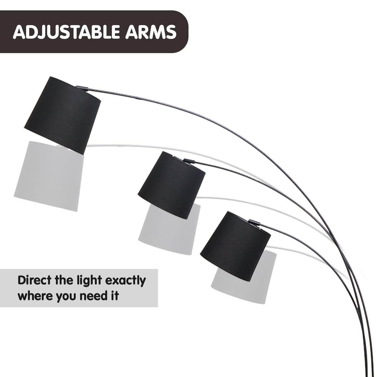 3-Light Arc Floor Lamp Adjustable Black 3 Shades | Black colour