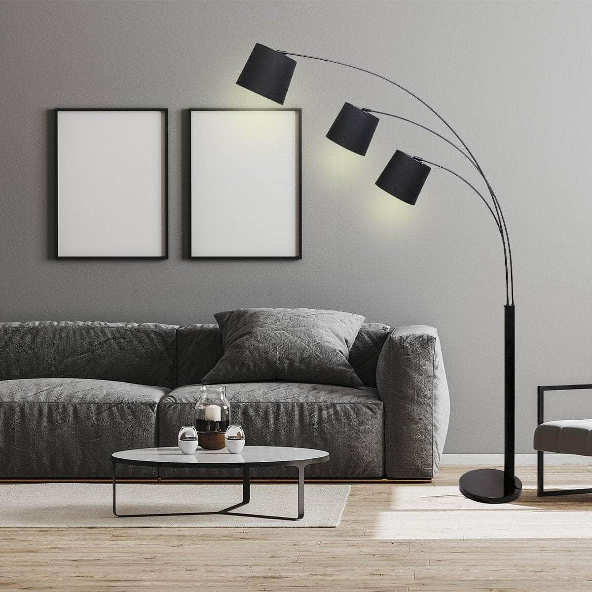 3-Light Arc Floor Lamp Adjustable Black 3 Shades, lamps
