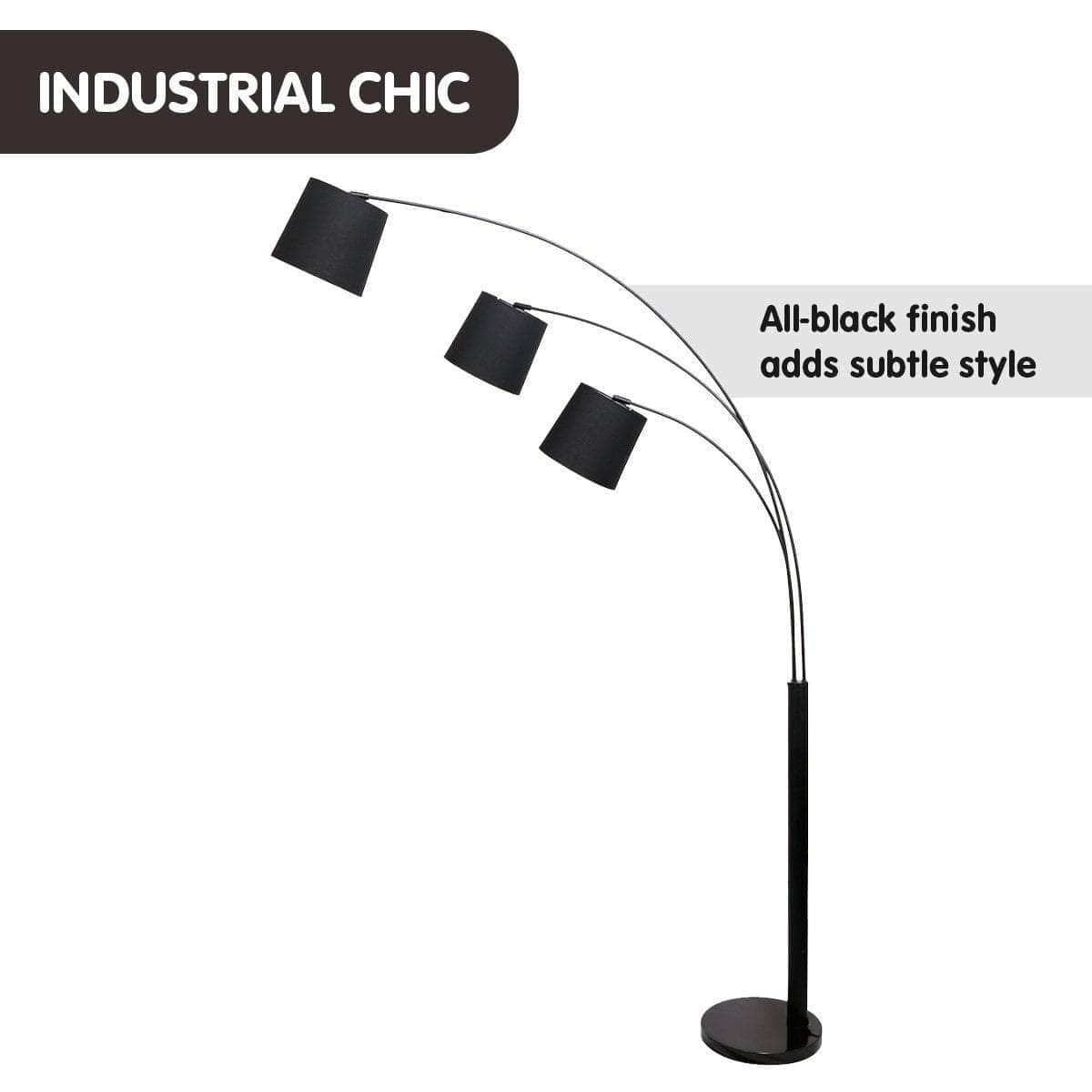 3-Light Arc Floor Lamp Adjustable Black 3 Shades | lamps