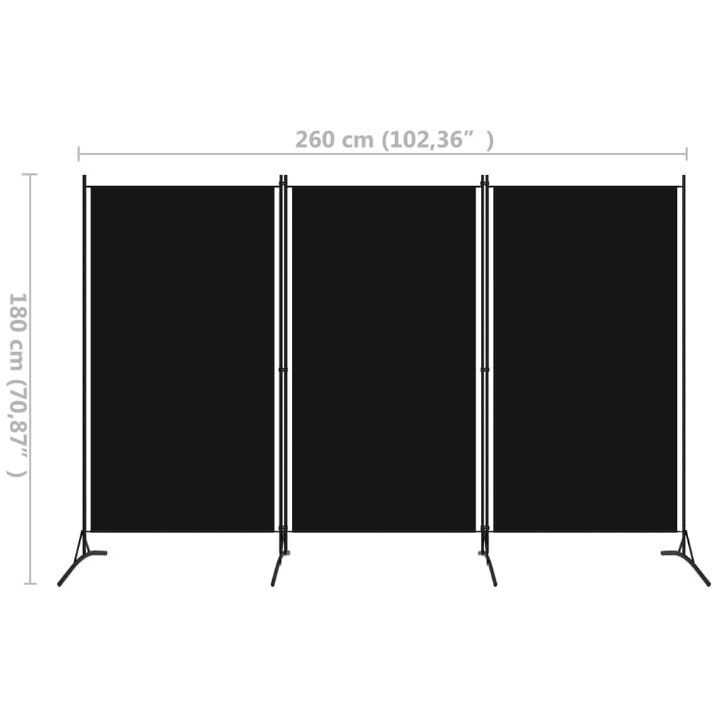 3-Panel Room Divider Black/Cream Fabric, Fabric finish