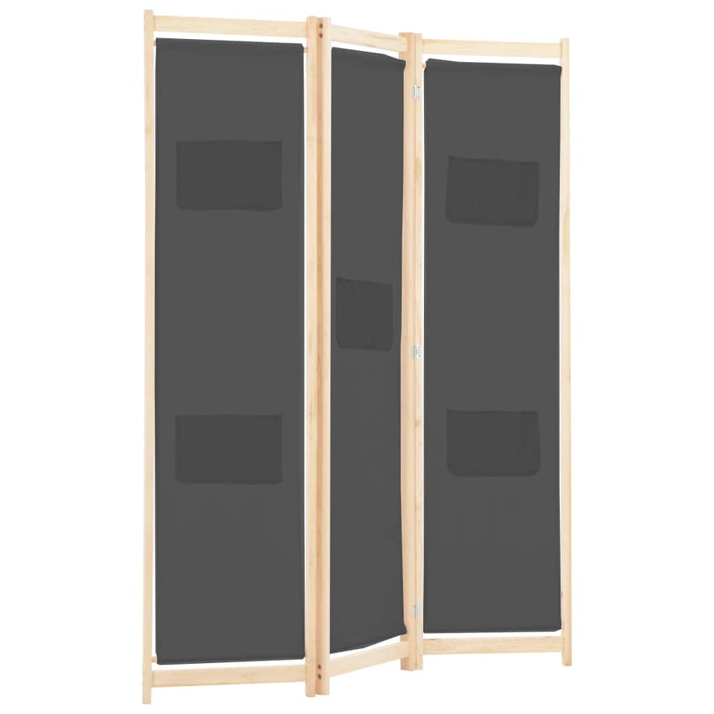 3-Panel Room Divider Grey Fabric