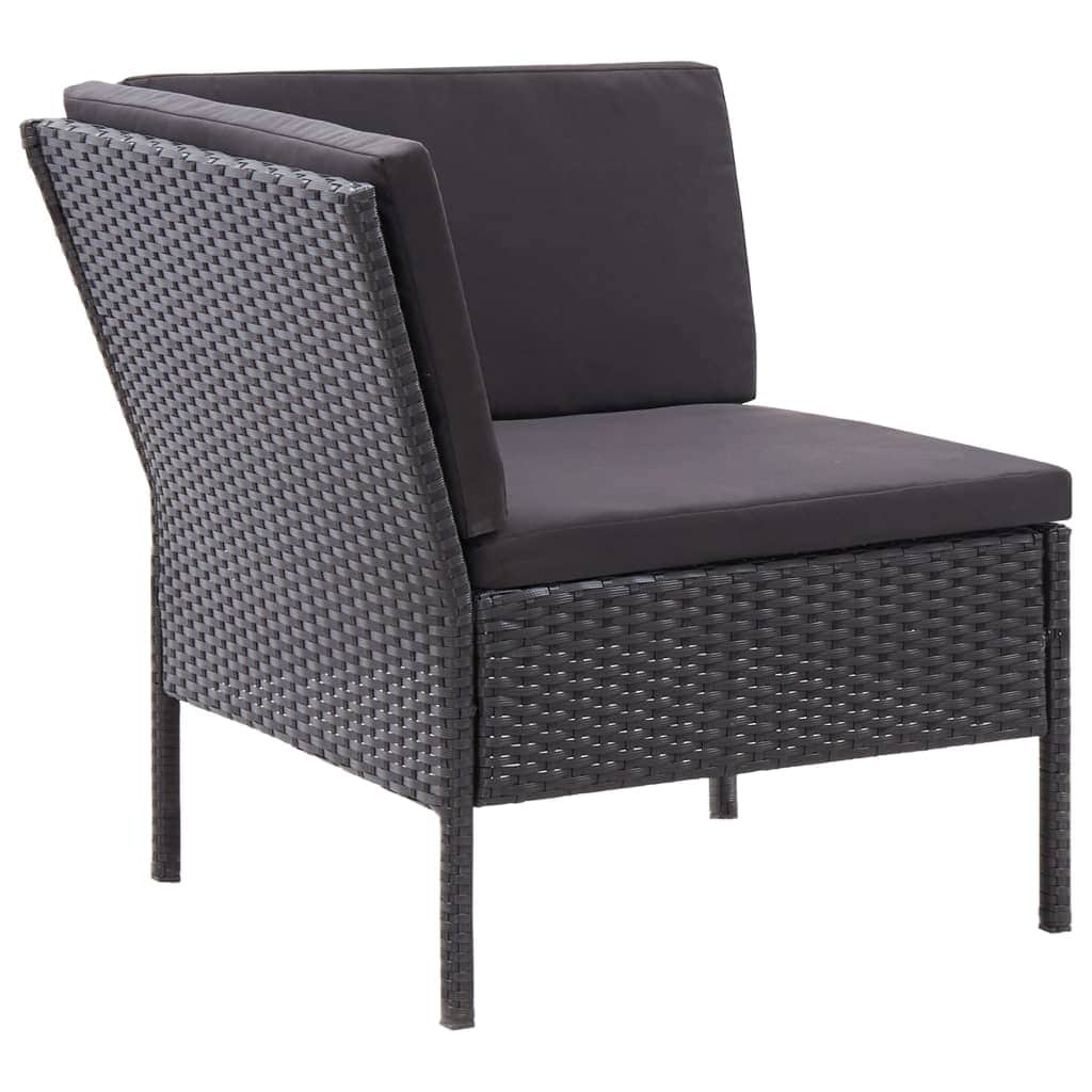 3 Pcs Garden Lounge Set with Cushions Poly Rattan Black