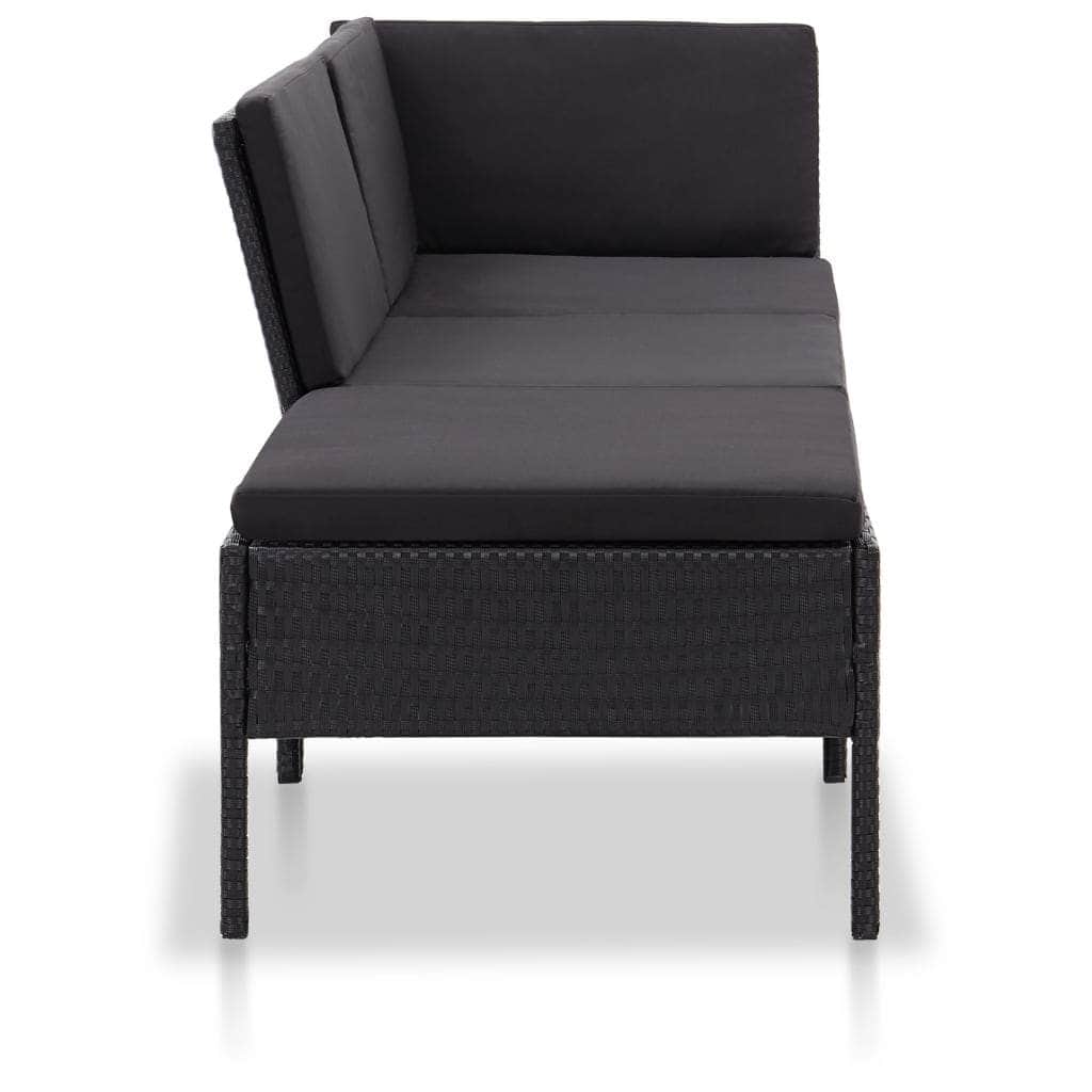 3 Pcs Garden Lounge Set with Cushions Poly Rattan Black
