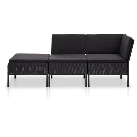 3 Pcs Garden Lounge Set with Cushions Poly Rattan Black