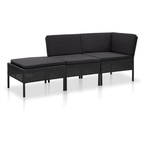 3 Pcs Garden Lounge Set with Cushions Poly Rattan Black