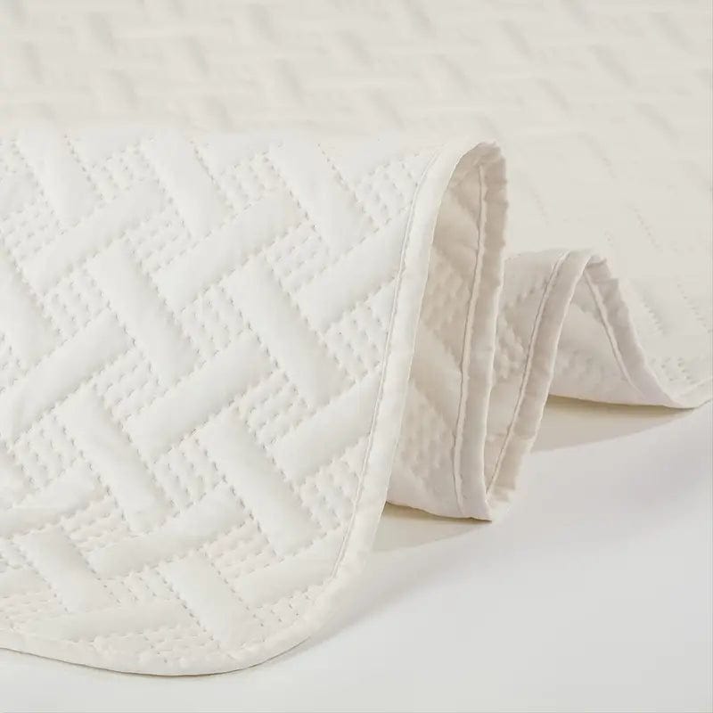 3-Piece Basket Weave Quilt Set with Embossed Lightweight Blanket and Pillowcases