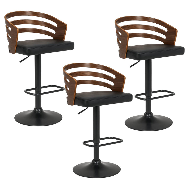 Leather finish - 3-Piece Bentwood Walnut Barstool Set Leather Seat Metal Frame