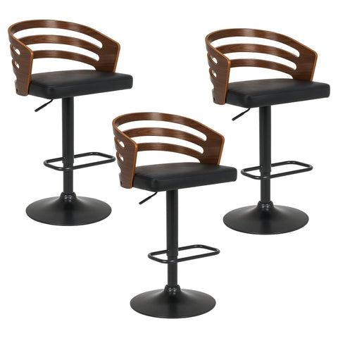 3-Piece Bentwood Walnut Barstool Set Leather Seat Metal Frame