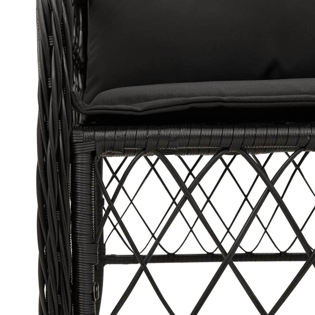 3-Piece Bistro Set in Black Poly Rattan with Cushions